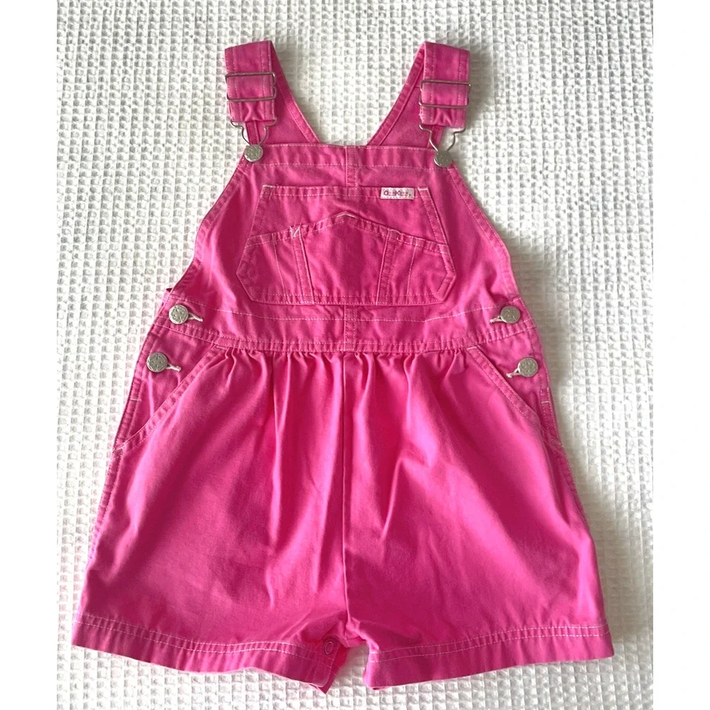 Vintage OshKosh B'gosh Vestbak Girls 4T Overall Shortall Pink Carpenter 90s Y2K